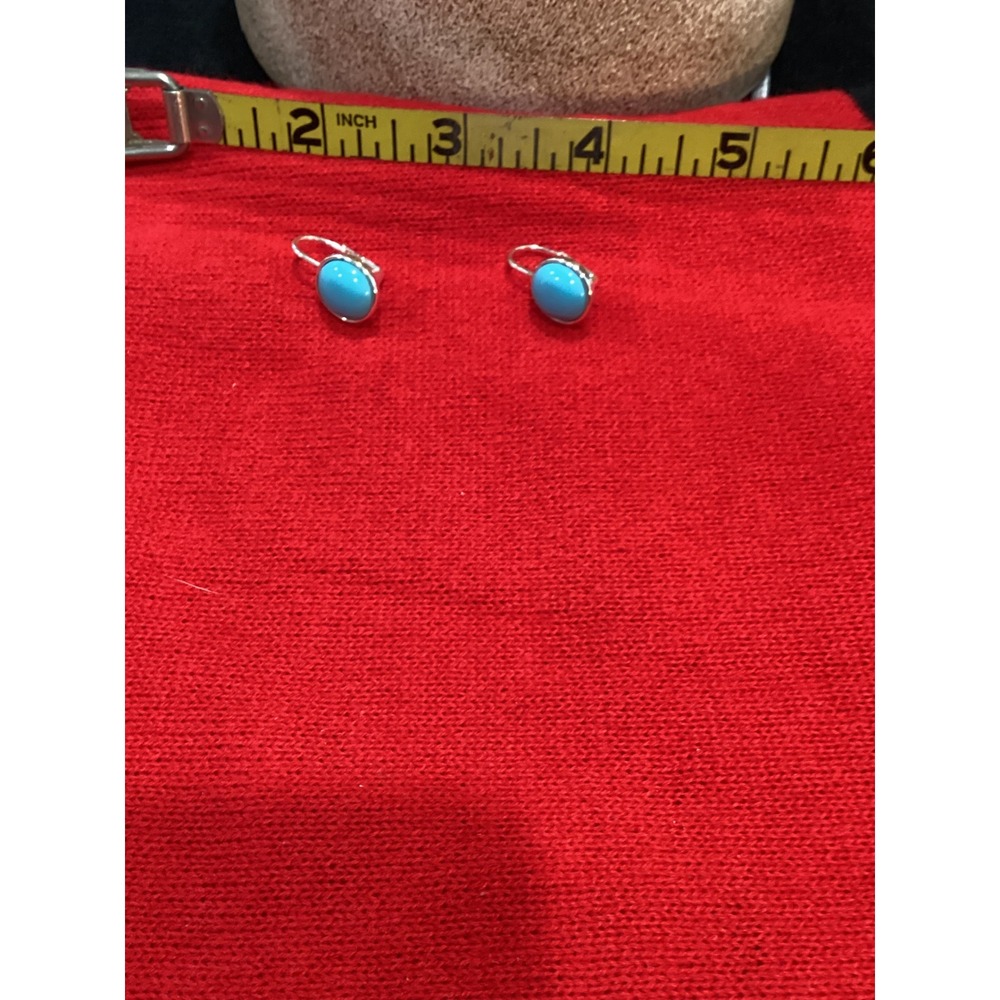 Sterling Silver Turquoise Cabochon Leverback Drop Earrings Blue Oval Boho - Picture 3 of 4